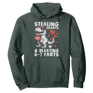 Funny 67 Meme Valentines Day Dinosaur Hoodie Stealing Hearts And Blasting 67 Farts TS11 Dark Forest Green Print Your Wear