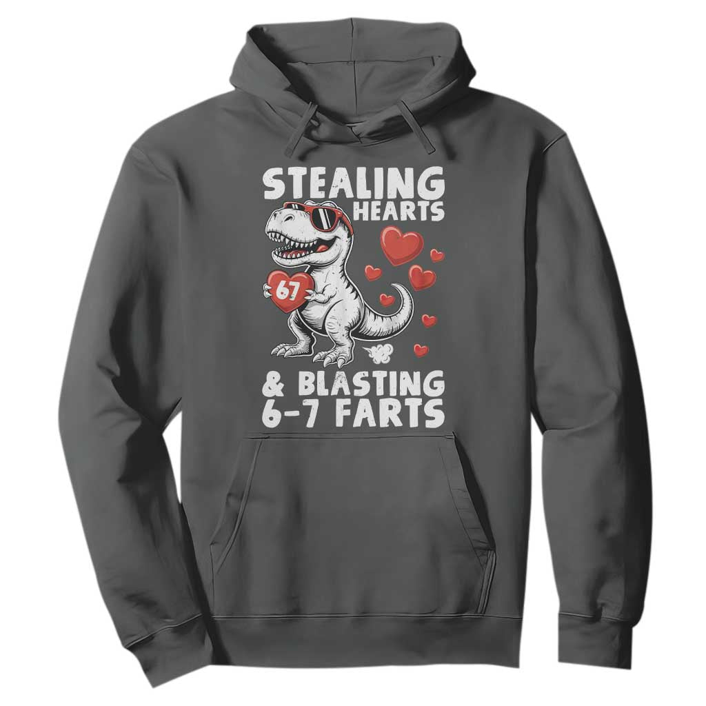 Funny 67 Meme Valentines Day Dinosaur Hoodie Stealing Hearts And Blasting 67 Farts TS11 Dark Heather Print Your Wear