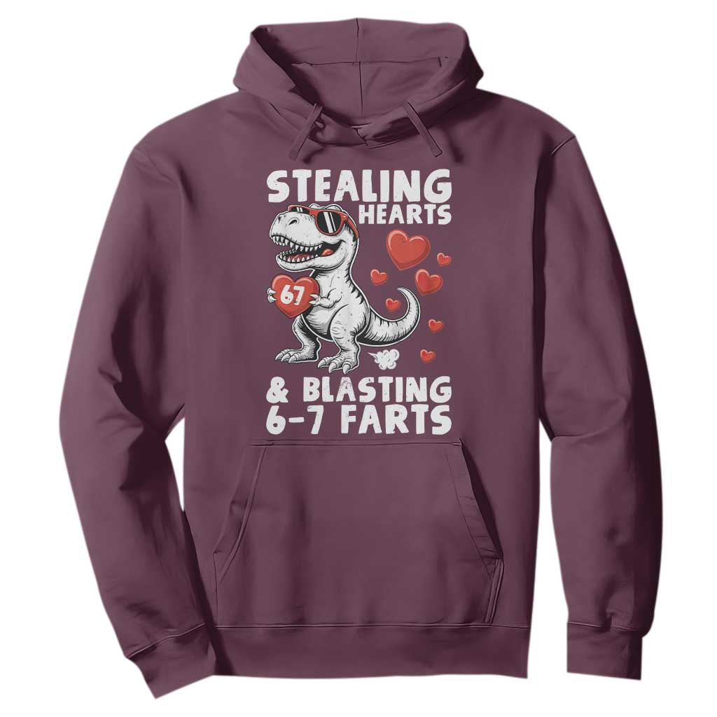 Funny 67 Meme Valentines Day Dinosaur Hoodie Stealing Hearts And Blasting 67 Farts TS11 Maroon Print Your Wear