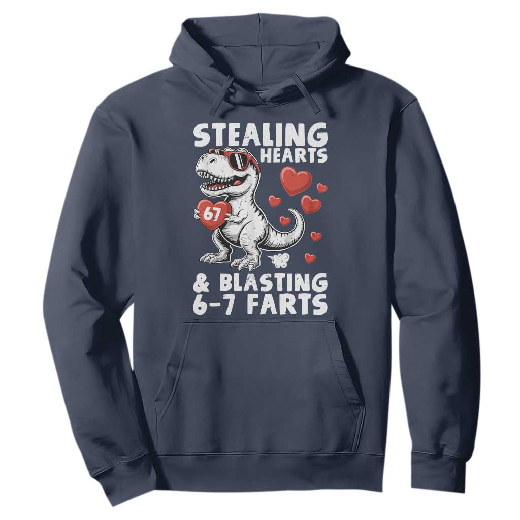 Funny 67 Meme Valentines Day Dinosaur Hoodie Stealing Hearts And Blasting 67 Farts TS11 Navy Print Your Wear