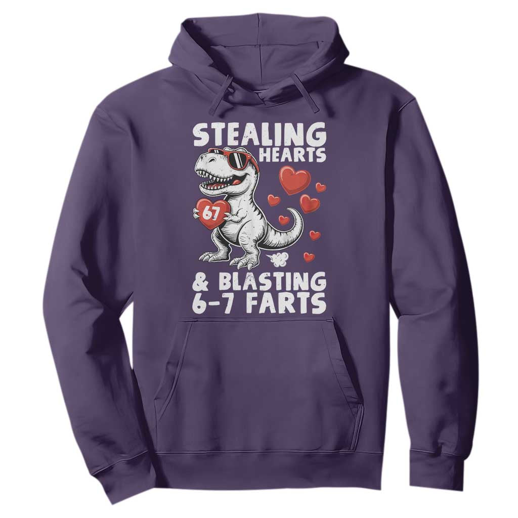 Funny 67 Meme Valentines Day Dinosaur Hoodie Stealing Hearts And Blasting 67 Farts TS11 Purple Print Your Wear