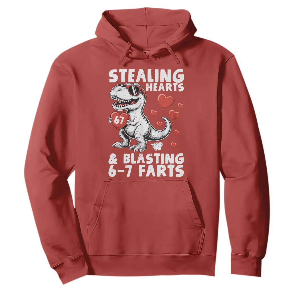 Funny 67 Meme Valentines Day Dinosaur Hoodie Stealing Hearts And Blasting 67 Farts TS11 Red Print Your Wear