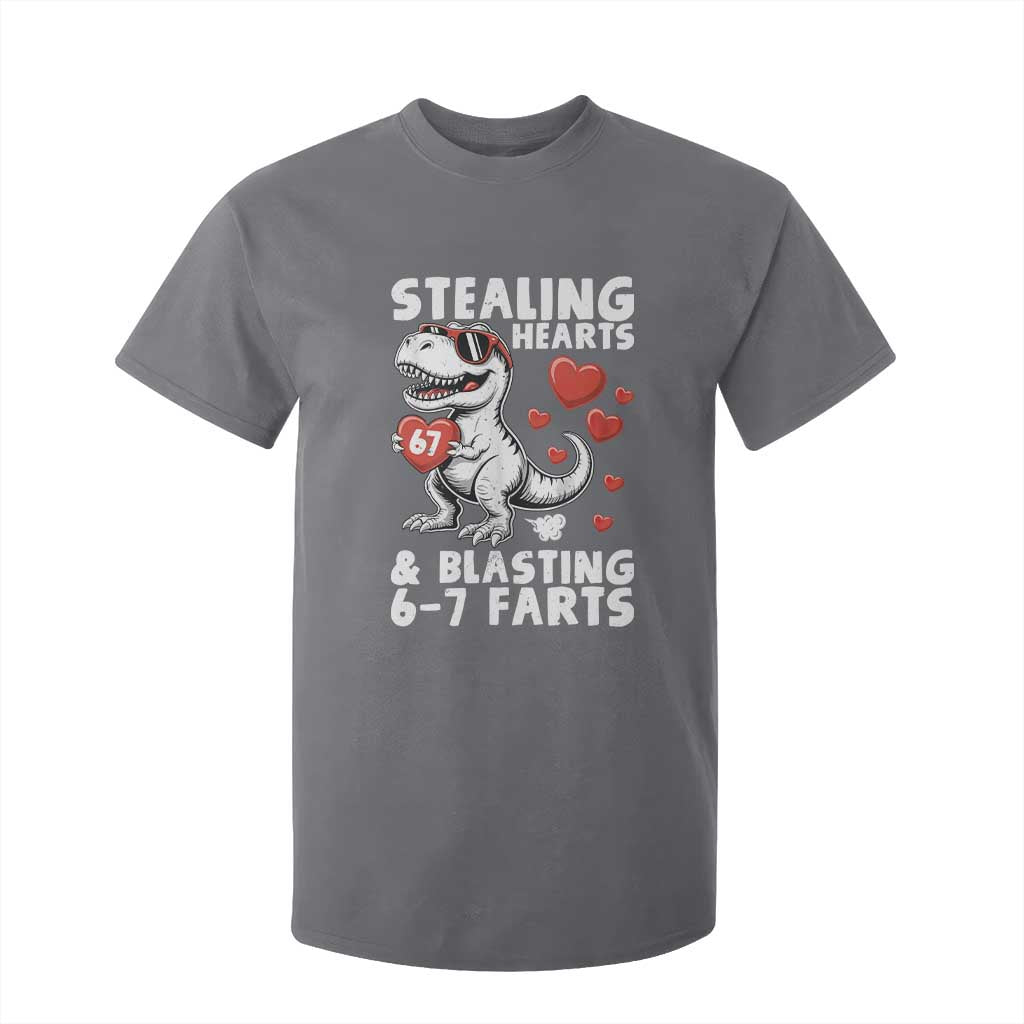 Funny 67 Meme Valentines Day Dinosaur T Shirt For Kid Stealing Hearts And Blasting 67 Farts TS11 Charcoal Print Your Wear