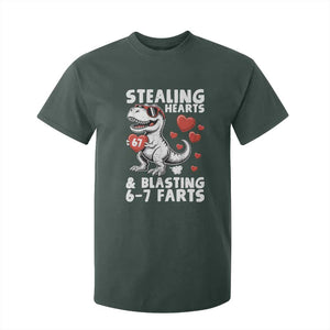Funny 67 Meme Valentines Day Dinosaur T Shirt For Kid Stealing Hearts And Blasting 67 Farts TS11 Dark Forest Green Print Your Wear