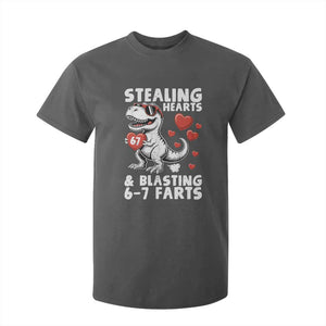 Funny 67 Meme Valentines Day Dinosaur T Shirt For Kid Stealing Hearts And Blasting 67 Farts TS11 Dark Heather Print Your Wear
