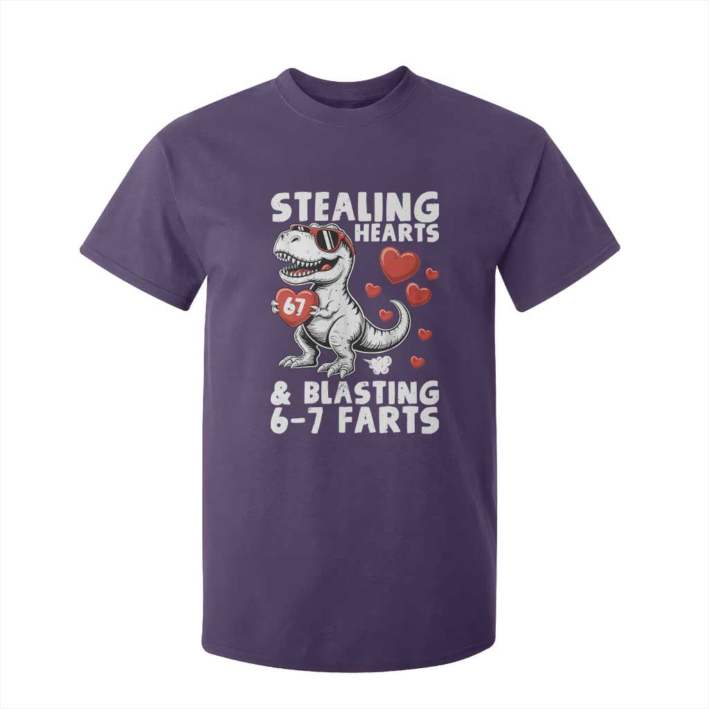 Funny 67 Meme Valentines Day Dinosaur T Shirt For Kid Stealing Hearts And Blasting 67 Farts TS11 Purple Print Your Wear