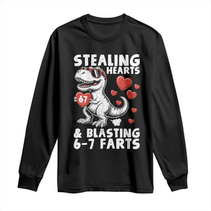 Funny 67 Meme Valentines Day Dinosaur Long Sleeve Shirt Stealing Hearts And Blasting 67 Farts TS11 Black Print Your Wear