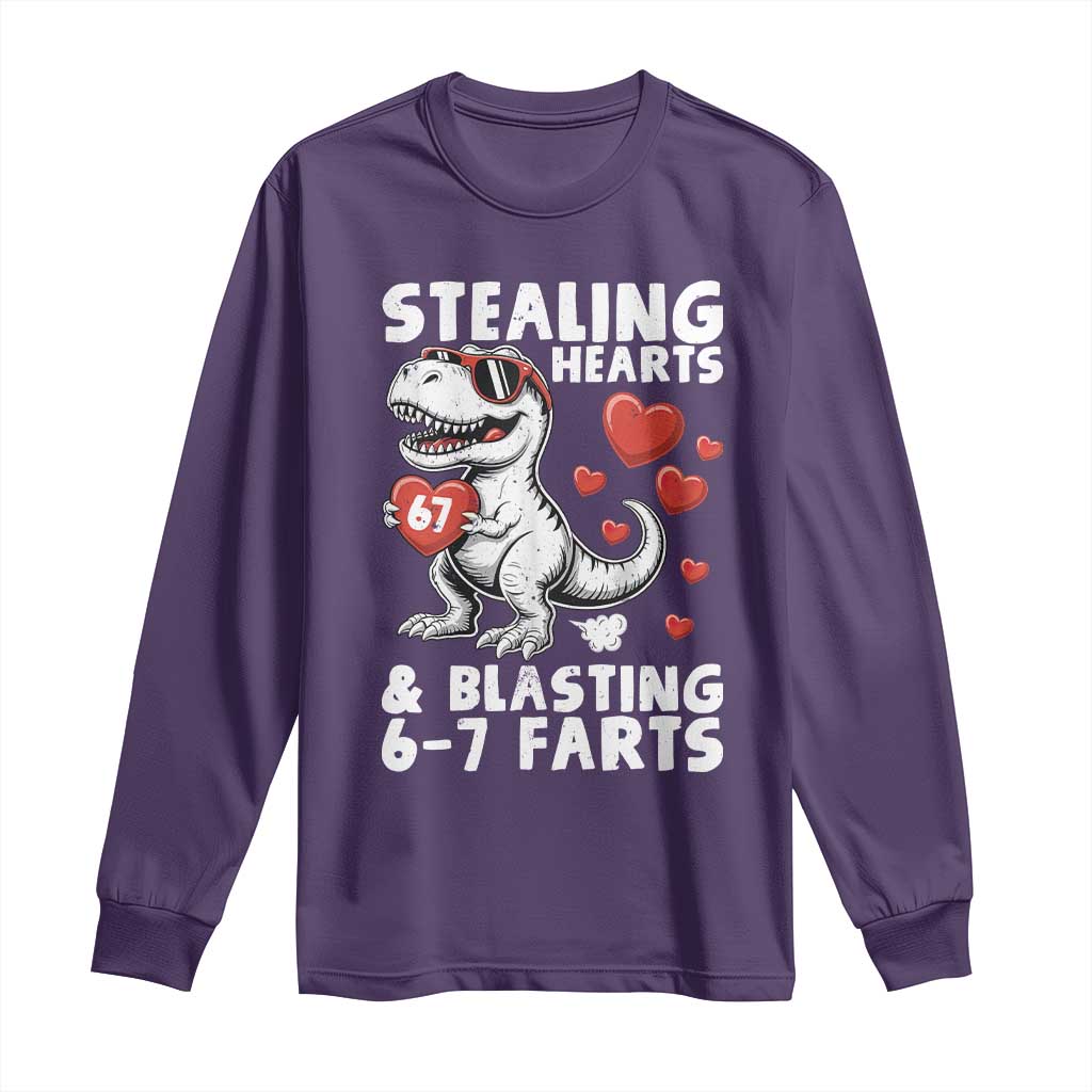 Funny 67 Meme Valentines Day Dinosaur Long Sleeve Shirt Stealing Hearts And Blasting 67 Farts TS11 Purple Print Your Wear