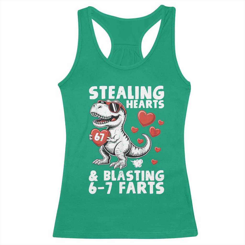 Funny 67 Meme Valentines Day Dinosaur Racerback Tank Top Stealing Hearts And Blasting 67 Farts TS11 Irish Green Print Your Wear