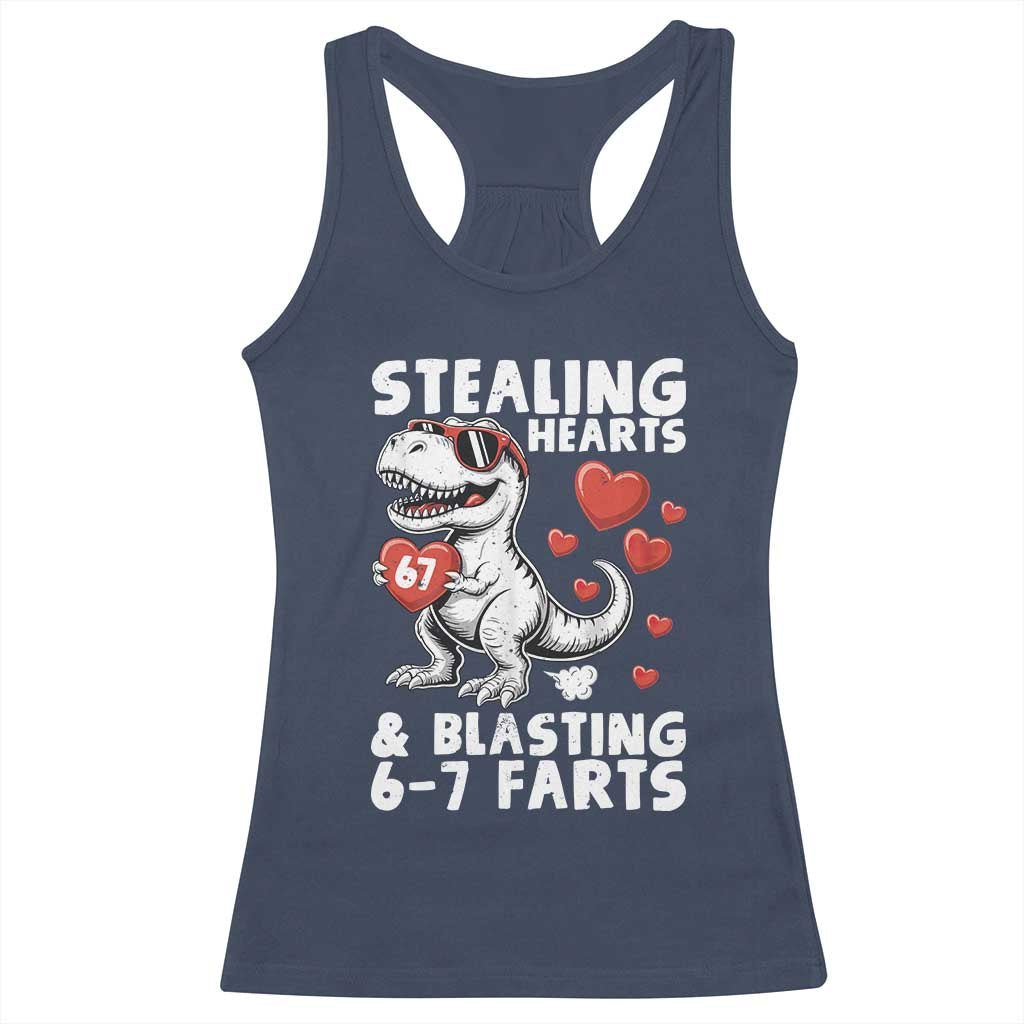 Funny 67 Meme Valentines Day Dinosaur Racerback Tank Top Stealing Hearts And Blasting 67 Farts TS11 Navy Print Your Wear