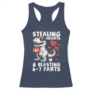 Funny 67 Meme Valentines Day Dinosaur Racerback Tank Top Stealing Hearts And Blasting 67 Farts TS11 Navy Print Your Wear