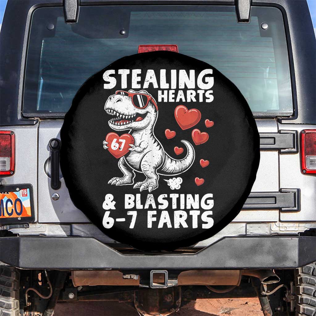 Funny 67 Meme Valentines Day Dinosaur Spare Tire Cover Stealing Hearts And Blasting 67 Farts TS11 No hole Black Print Your Wear