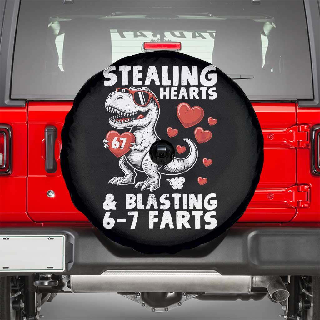 Funny 67 Meme Valentines Day Dinosaur Spare Tire Cover Stealing Hearts And Blasting 67 Farts TS11 Black Print Your Wear