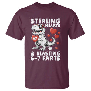 Funny 67 Meme Valentines Day Dinosaur T Shirt Stealing Hearts And Blasting 67 Farts TS11 Maroon Print Your Wear