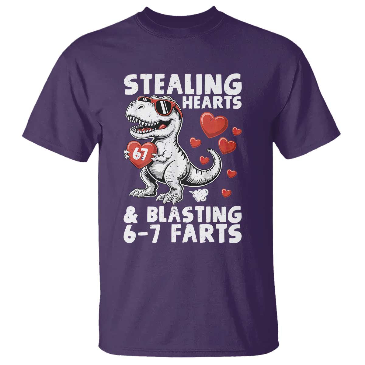 Funny 67 Meme Valentines Day Dinosaur T Shirt Stealing Hearts And Blasting 67 Farts TS11 Purple Print Your Wear