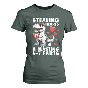 Funny 67 Meme Valentines Day Dinosaur T Shirt For Women Stealing Hearts And Blasting 67 Farts TS11 Dark Forest Green Print Your Wear