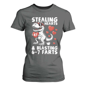 Funny 67 Meme Valentines Day Dinosaur T Shirt For Women Stealing Hearts And Blasting 67 Farts TS11 Dark Heather Print Your Wear