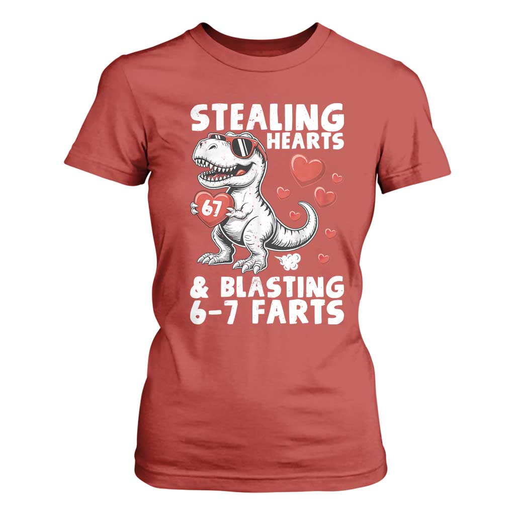 Funny 67 Meme Valentines Day Dinosaur T Shirt For Women Stealing Hearts And Blasting 67 Farts TS11 Red Print Your Wear