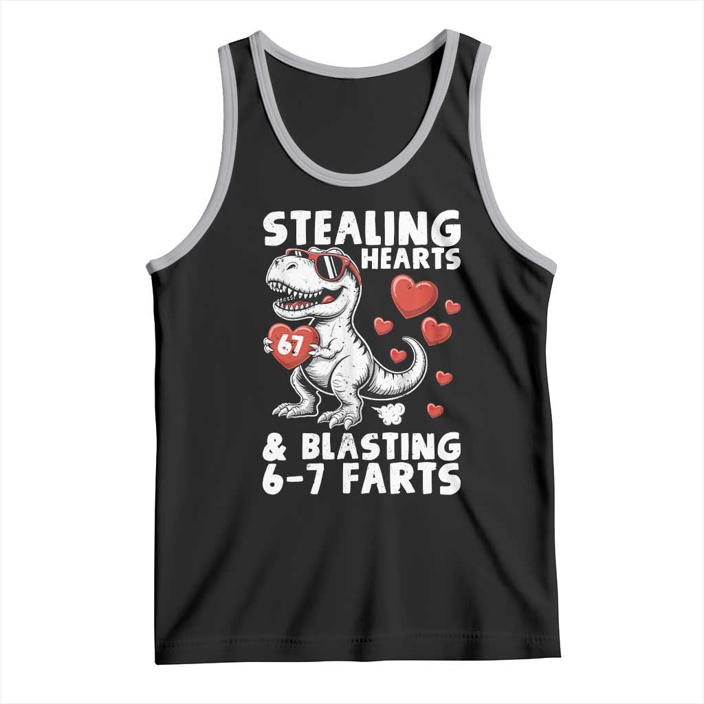 Funny 67 Meme Valentines Day Dinosaur Tank Top Stealing Hearts And Blasting 67 Farts TS11 Black Athletic Heather Print Your Wear