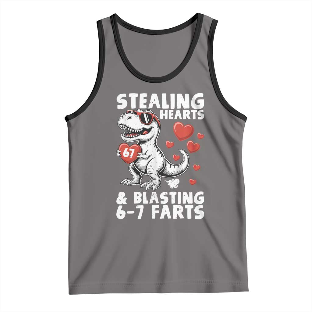 Funny 67 Meme Valentines Day Dinosaur Tank Top Stealing Hearts And Blasting 67 Farts TS11 Deep Heather Black Print Your Wear