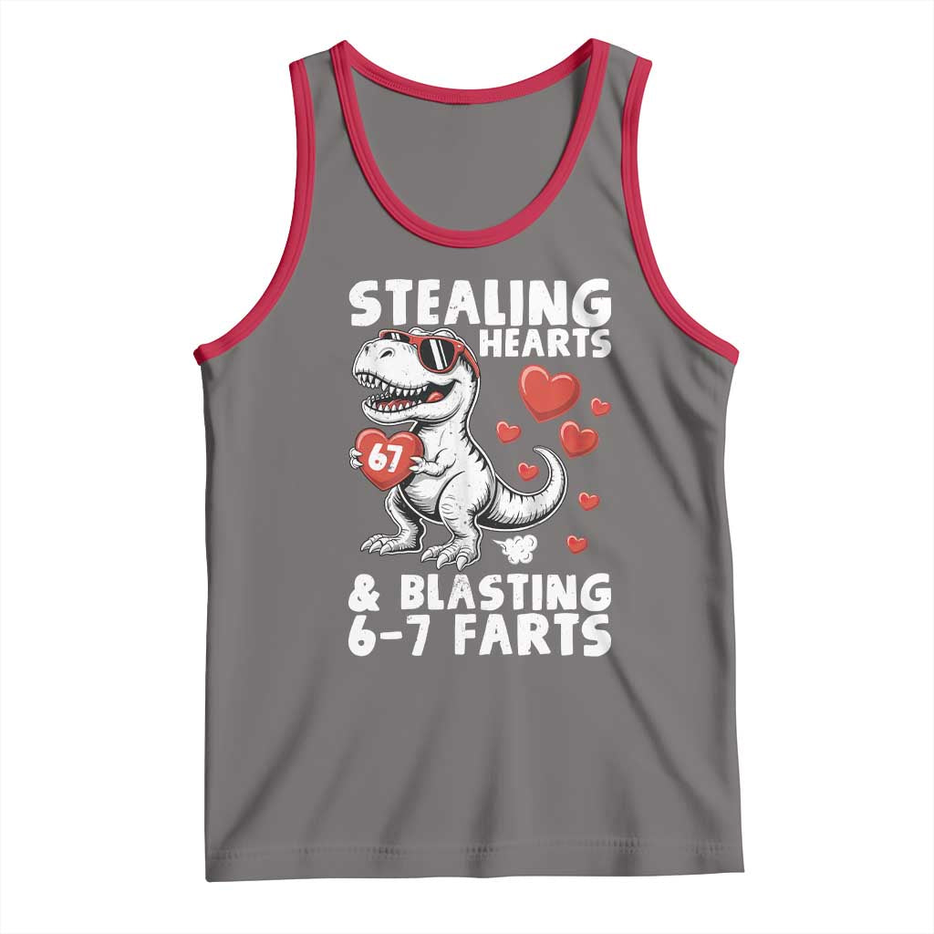 Funny 67 Meme Valentines Day Dinosaur Tank Top Stealing Hearts And Blasting 67 Farts TS11 Deep Heather Red Print Your Wear