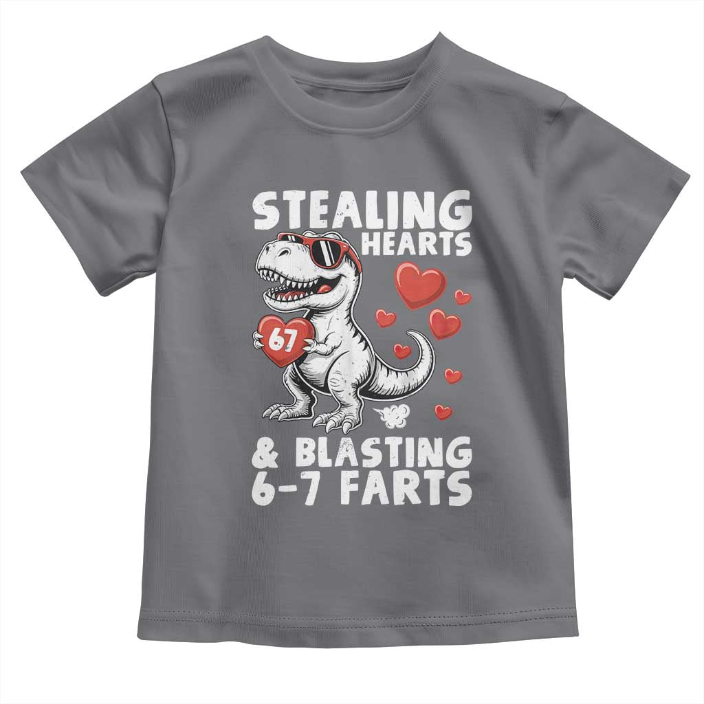 Funny 67 Meme Valentines Day Dinosaur Toddler T Shirt Stealing Hearts And Blasting 67 Farts TS11 Charcoal Print Your Wear