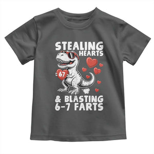 Funny 67 Meme Valentines Day Dinosaur Toddler T Shirt Stealing Hearts And Blasting 67 Farts TS11 Dark Heather Print Your Wear