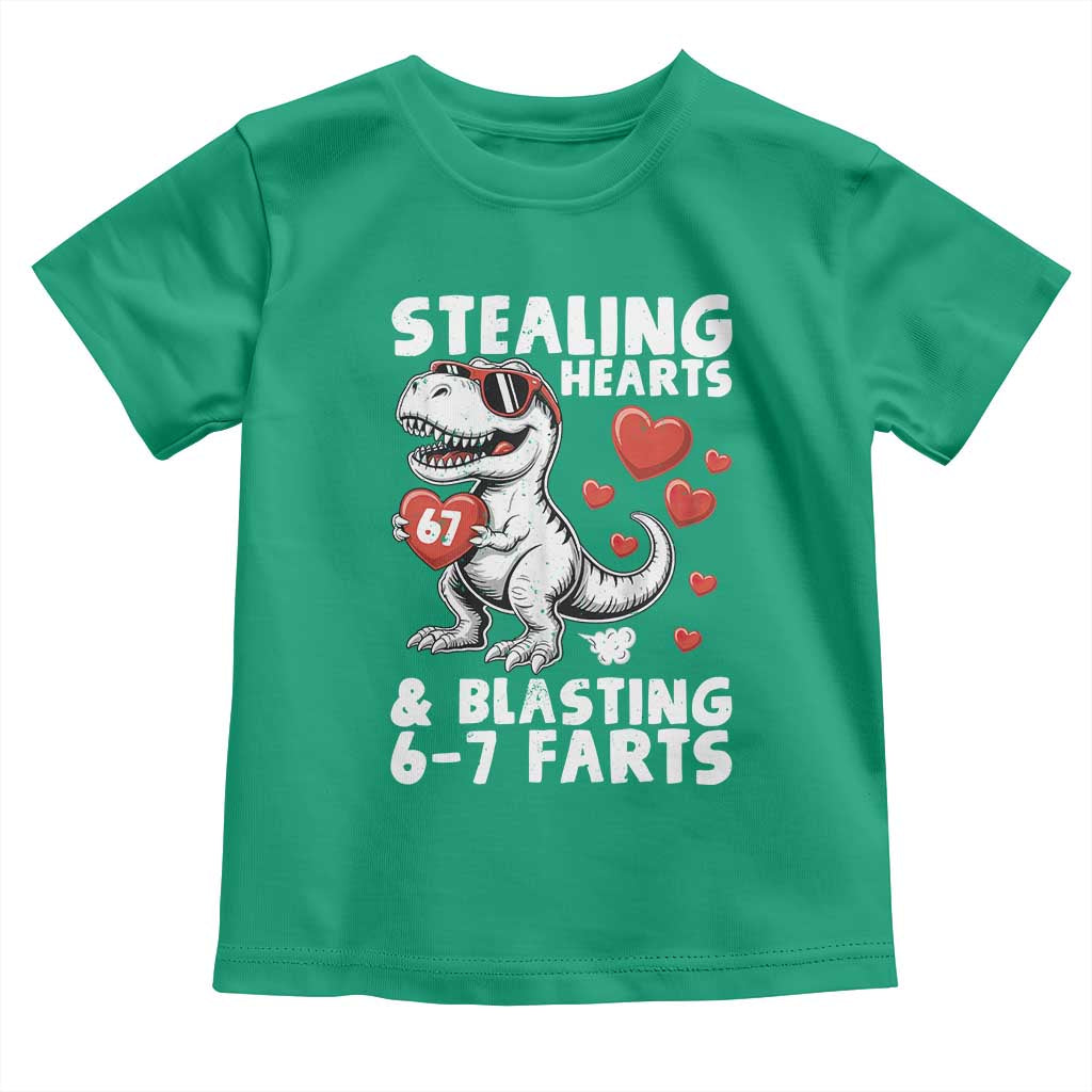 Funny 67 Meme Valentines Day Dinosaur Toddler T Shirt Stealing Hearts And Blasting 67 Farts TS11 Irish Green Print Your Wear