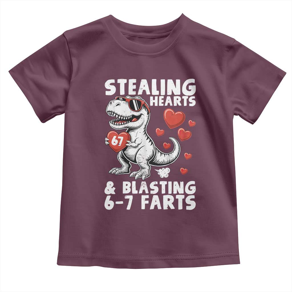 Funny 67 Meme Valentines Day Dinosaur Toddler T Shirt Stealing Hearts And Blasting 67 Farts TS11 Maroon Print Your Wear