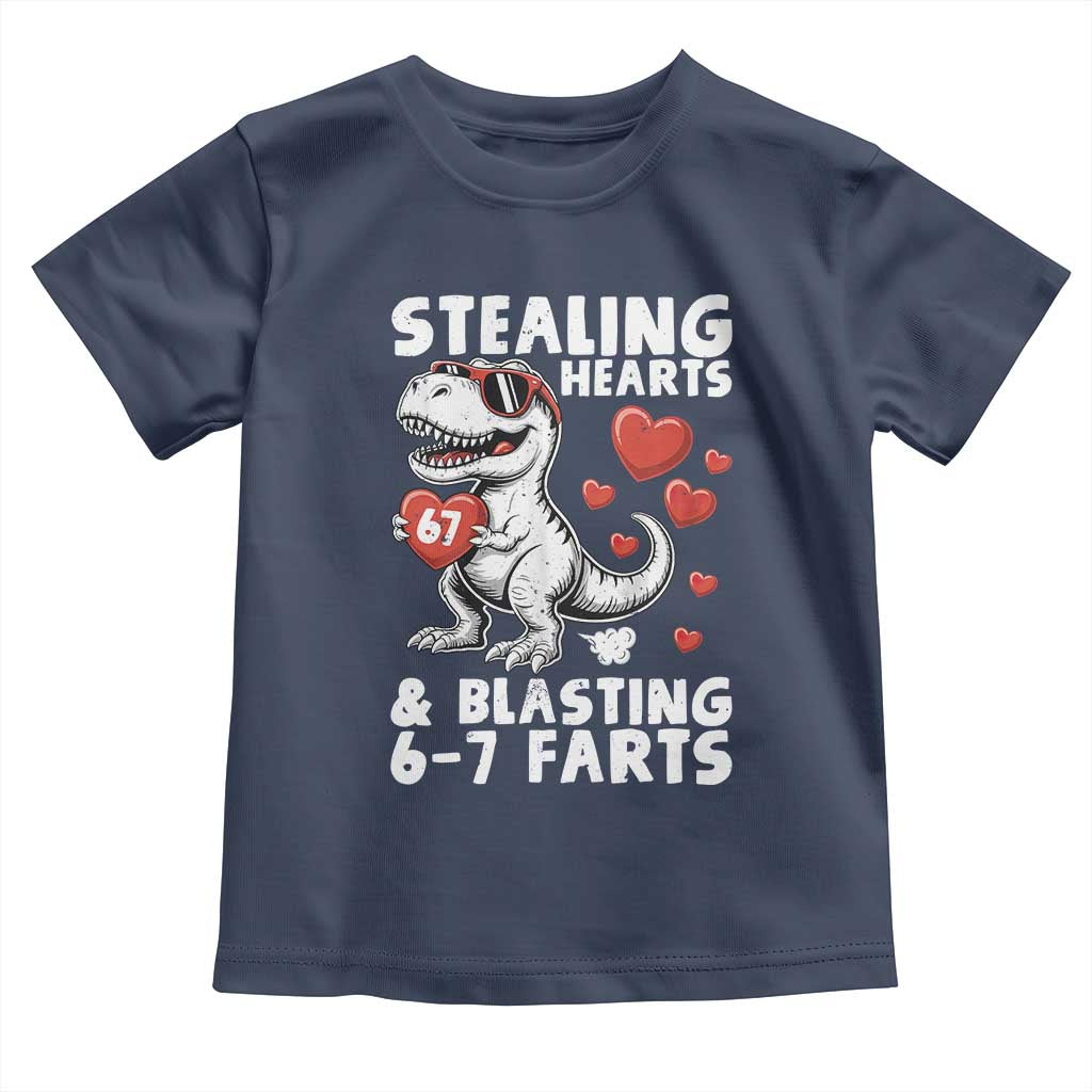 Funny 67 Meme Valentines Day Dinosaur Toddler T Shirt Stealing Hearts And Blasting 67 Farts TS11 Navy Print Your Wear