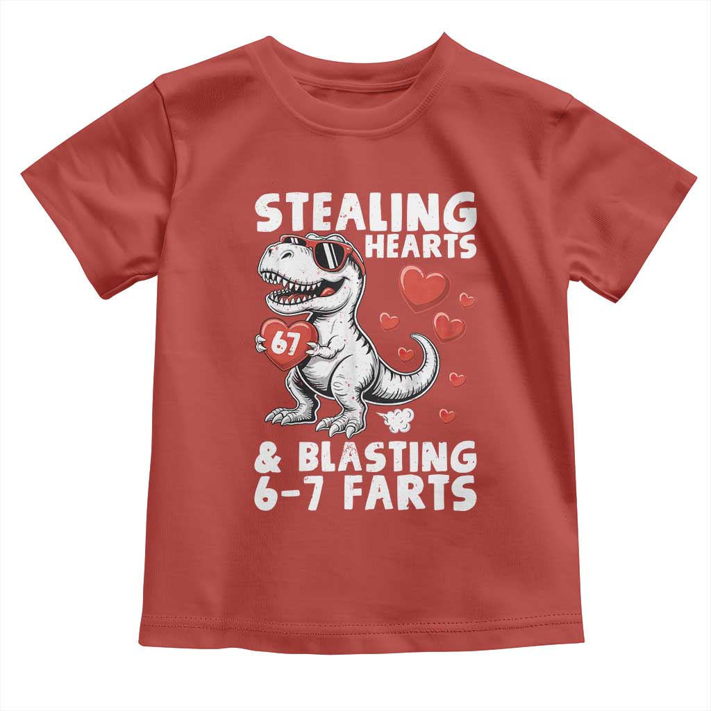 Funny 67 Meme Valentines Day Dinosaur Toddler T Shirt Stealing Hearts And Blasting 67 Farts TS11 Red Print Your Wear