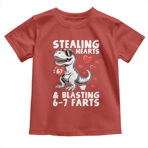 Funny 67 Meme Valentines Day Dinosaur Toddler T Shirt Stealing Hearts And Blasting 67 Farts TS11 Red Print Your Wear