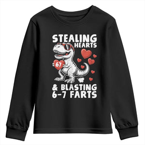 Funny 67 Meme Valentines Day Dinosaur Youth Sweatshirt Stealing Hearts And Blasting 67 Farts TS11 Black Print Your Wear