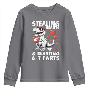 Funny 67 Meme Valentines Day Dinosaur Youth Sweatshirt Stealing Hearts And Blasting 67 Farts TS11 Charcoal Print Your Wear