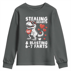 Funny 67 Meme Valentines Day Dinosaur Youth Sweatshirt Stealing Hearts And Blasting 67 Farts TS11 Dark Heather Print Your Wear