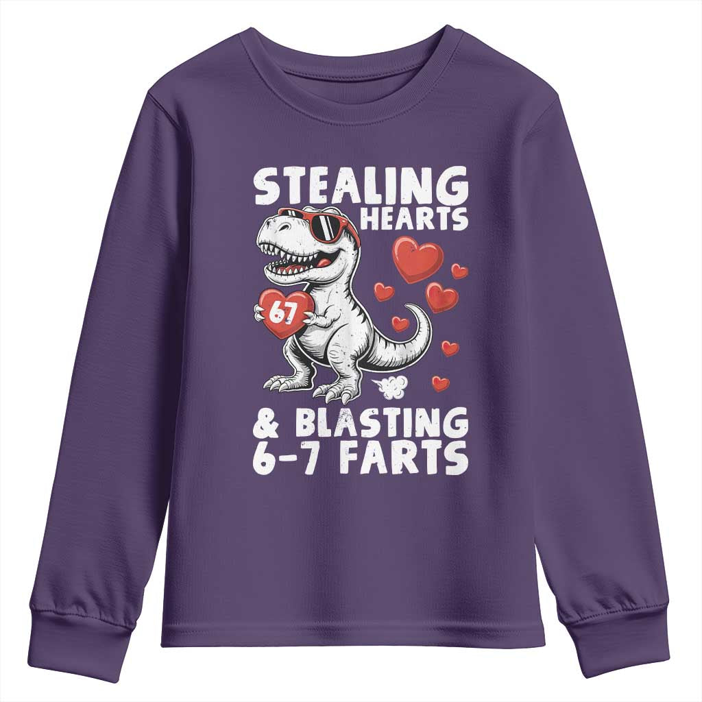 Funny 67 Meme Valentines Day Dinosaur Youth Sweatshirt Stealing Hearts And Blasting 67 Farts TS11 Purple Print Your Wear