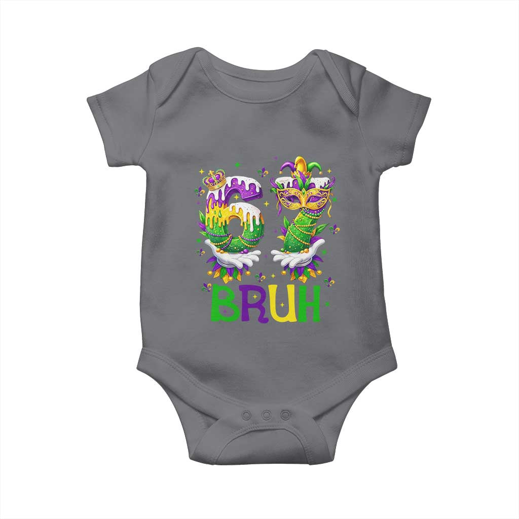 Funny 67 Mardi Gras Bruh Baby Onesie Six Seven Meme Fleur De Lis Hand Gesture TS11 Charcoal Print Your Wear