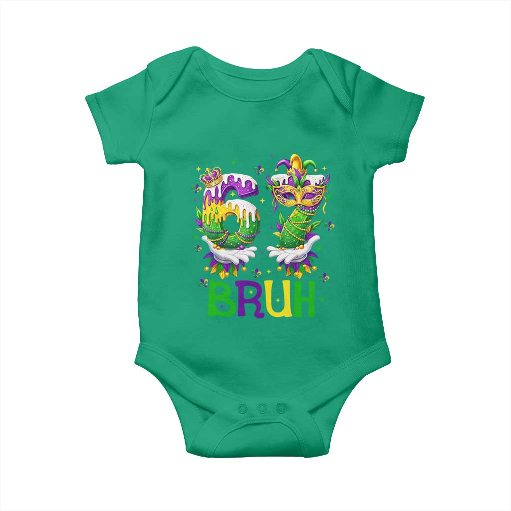 Funny 67 Mardi Gras Bruh Baby Onesie Six Seven Meme Fleur De Lis Hand Gesture TS11 Irish Green Print Your Wear