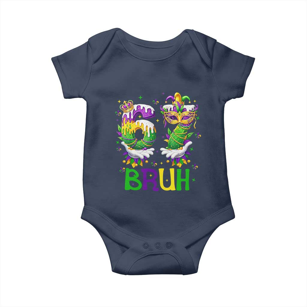 Funny 67 Mardi Gras Bruh Baby Onesie Six Seven Meme Fleur De Lis Hand Gesture TS11 Navy Print Your Wear