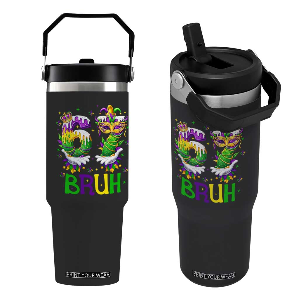 Funny 67 Mardi Gras Bruh Flip Straw Tumbler Six Seven Meme Fleur De Lis Hand Gesture TS11 One Size: 30 oz Black Print Your Wear