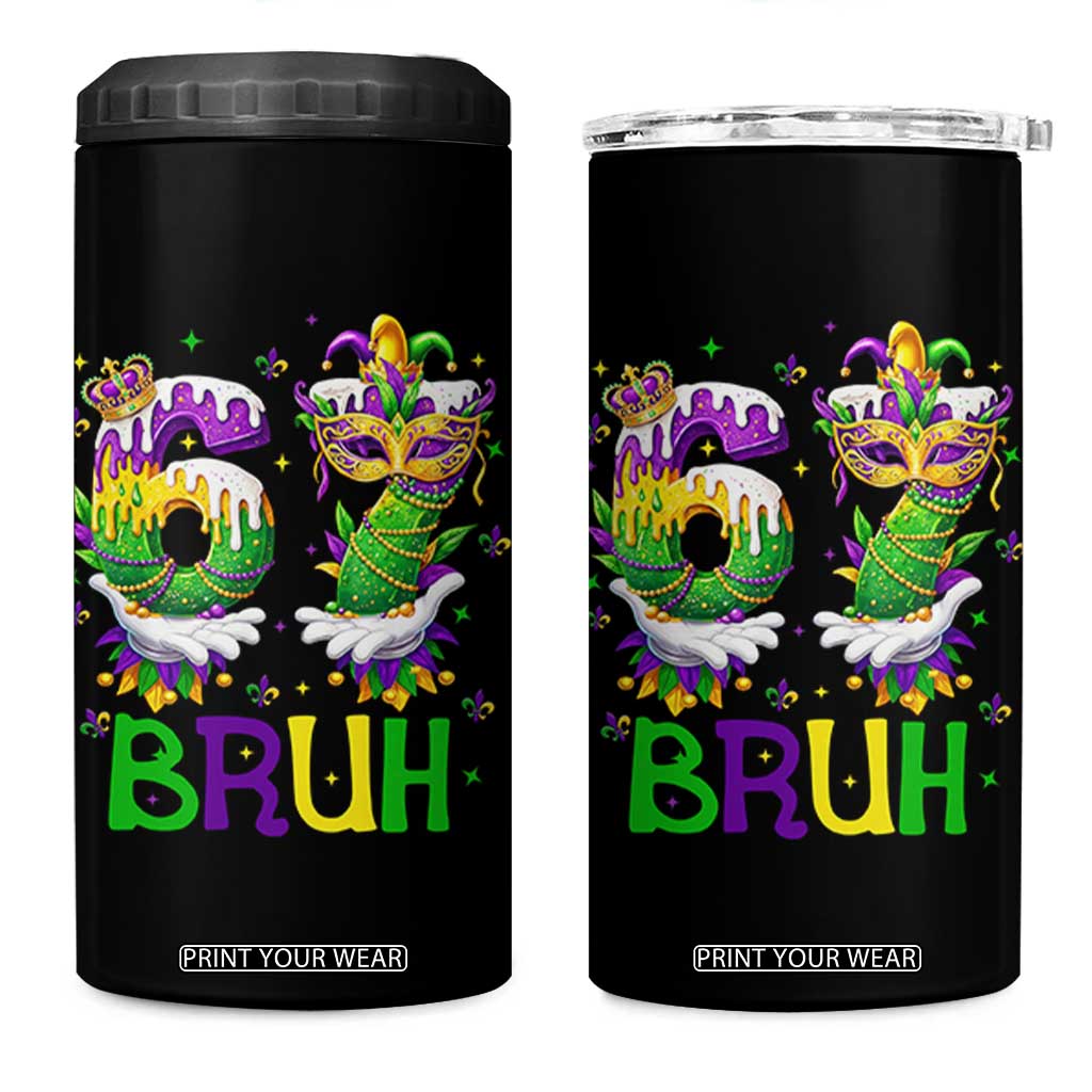 Funny 67 Mardi Gras Bruh 4 in 1 Can Cooler Tumbler Six Seven Meme Fleur De Lis Hand Gesture TS11 One Size: 16 oz Black Print Your Wear