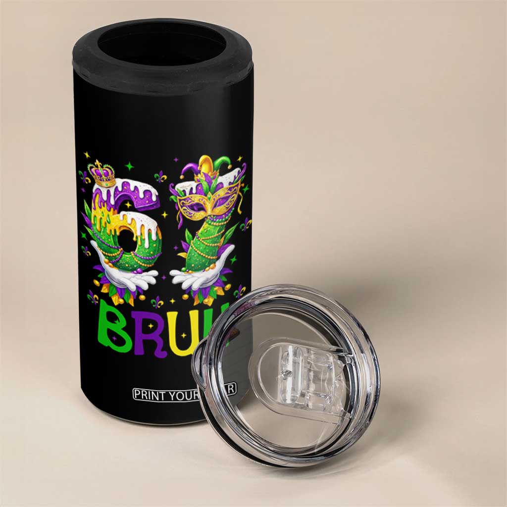 Funny 67 Mardi Gras Bruh 4 in 1 Can Cooler Tumbler Six Seven Meme Fleur De Lis Hand Gesture TS11 Print Your Wear