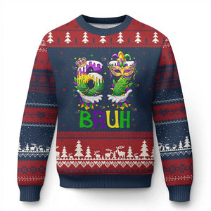Funny 67 Mardi Gras Bruh Ugly Christmas Sweater Six Seven Meme Fleur De Lis Hand Gesture TS11 Navy Red Print Your Wear