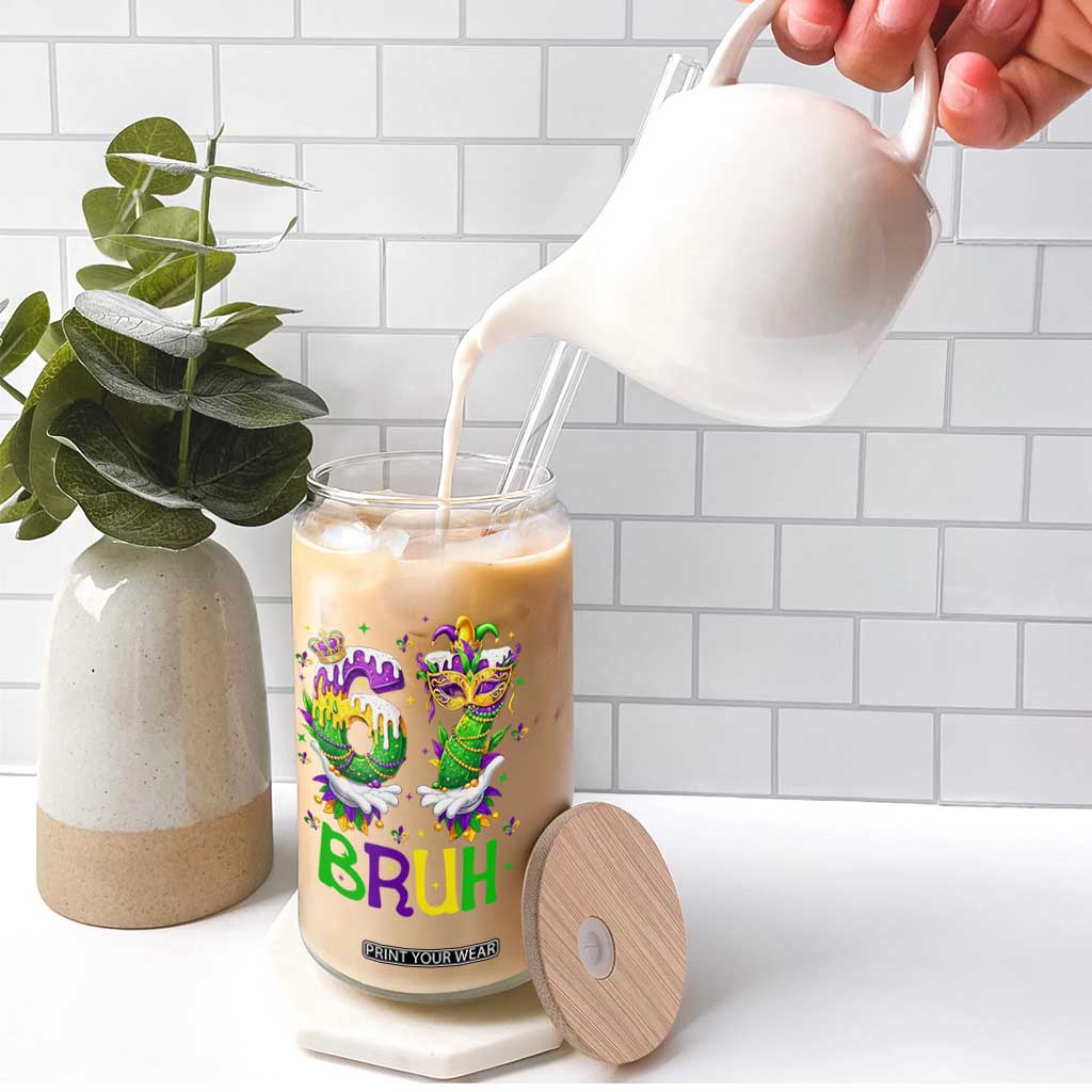 Funny 67 Mardi Gras Bruh Glass Can Six Seven Meme Fleur De Lis Hand Gesture TS11 Print Your Wear