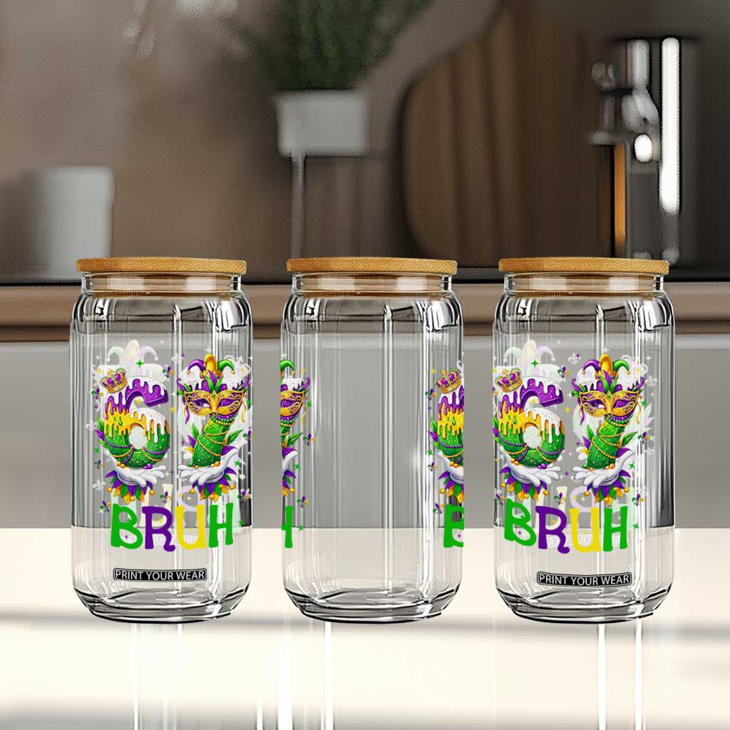 Funny 67 Mardi Gras Bruh Glass Can Six Seven Meme Fleur De Lis Hand Gesture TS11 Print Your Wear