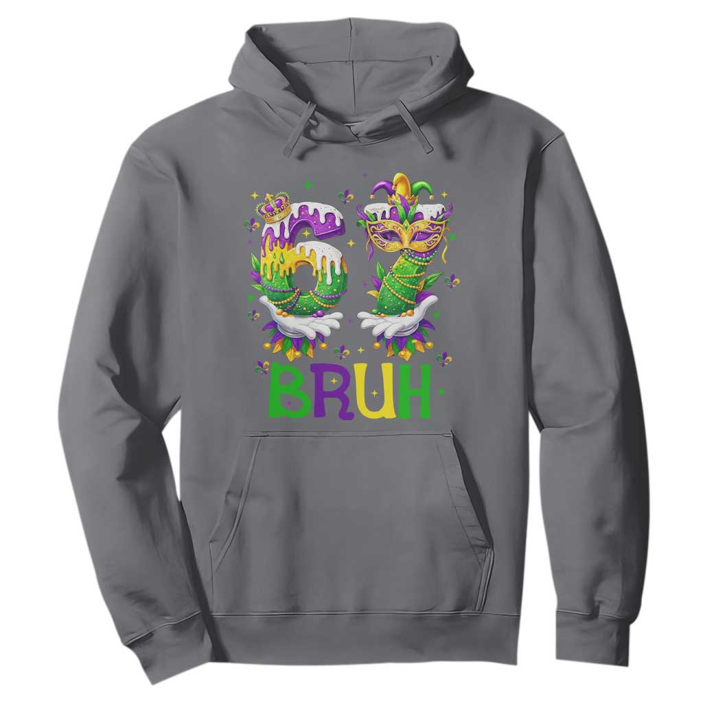 Funny 67 Mardi Gras Bruh Hoodie Six Seven Meme Fleur De Lis Hand Gesture TS11 Charcoal Print Your Wear