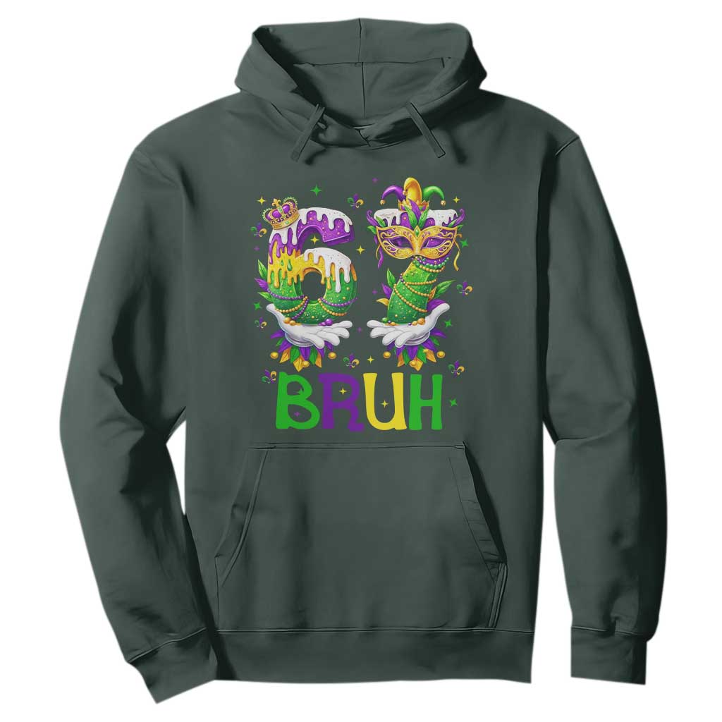 Funny 67 Mardi Gras Bruh Hoodie Six Seven Meme Fleur De Lis Hand Gesture TS11 Dark Forest Green Print Your Wear