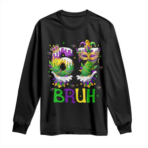 Funny 67 Mardi Gras Bruh Long Sleeve Shirt Six Seven Meme Fleur De Lis Hand Gesture TS11 Black Print Your Wear