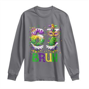 Funny 67 Mardi Gras Bruh Long Sleeve Shirt Six Seven Meme Fleur De Lis Hand Gesture TS11 Charcoal Print Your Wear