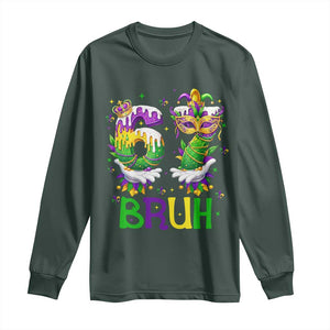 Funny 67 Mardi Gras Bruh Long Sleeve Shirt Six Seven Meme Fleur De Lis Hand Gesture TS11 Dark Forest Green Print Your Wear